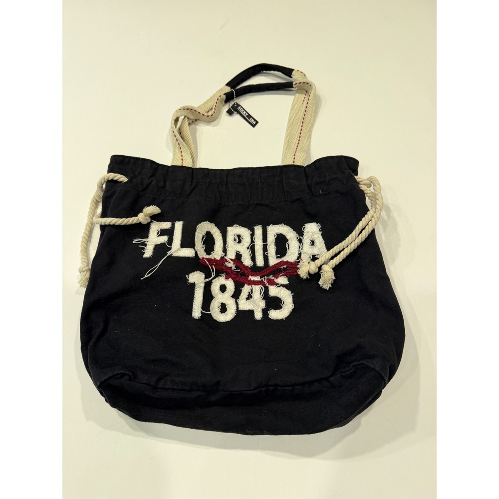 NWT Lucky 7 USA Florida 1845 Black Canvas Tote Bag Coastal Distressed Rope